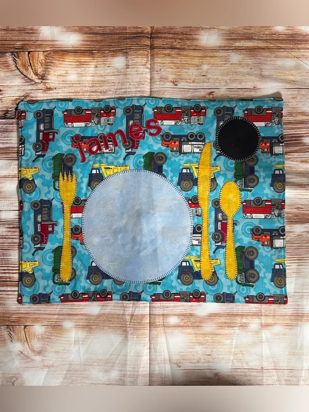 Handmade Blue Tonka Truck Print Personalized Name James Cloth Placemat NWOT